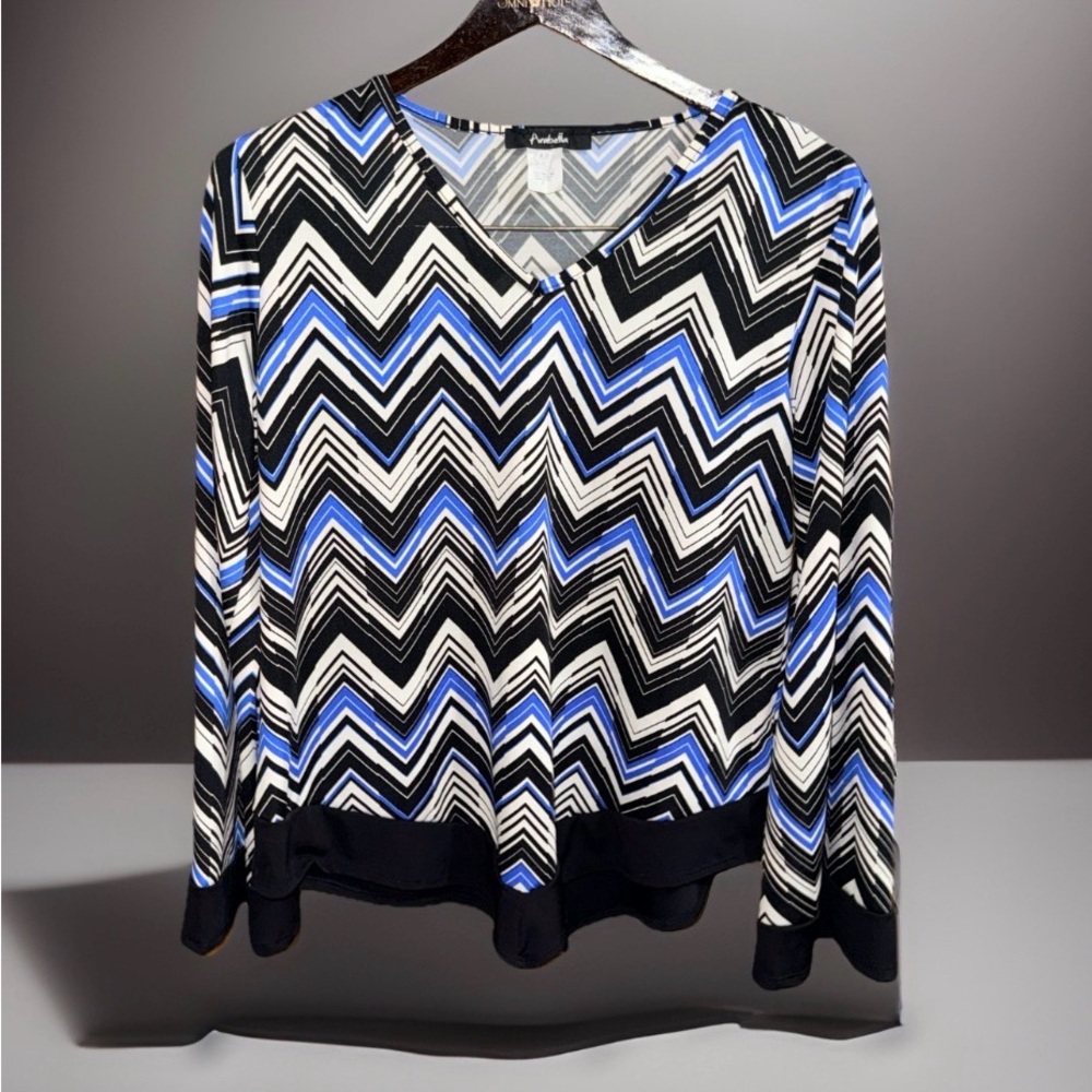 Arabella Black and Blue Zigzag Blouse - L - EUC
